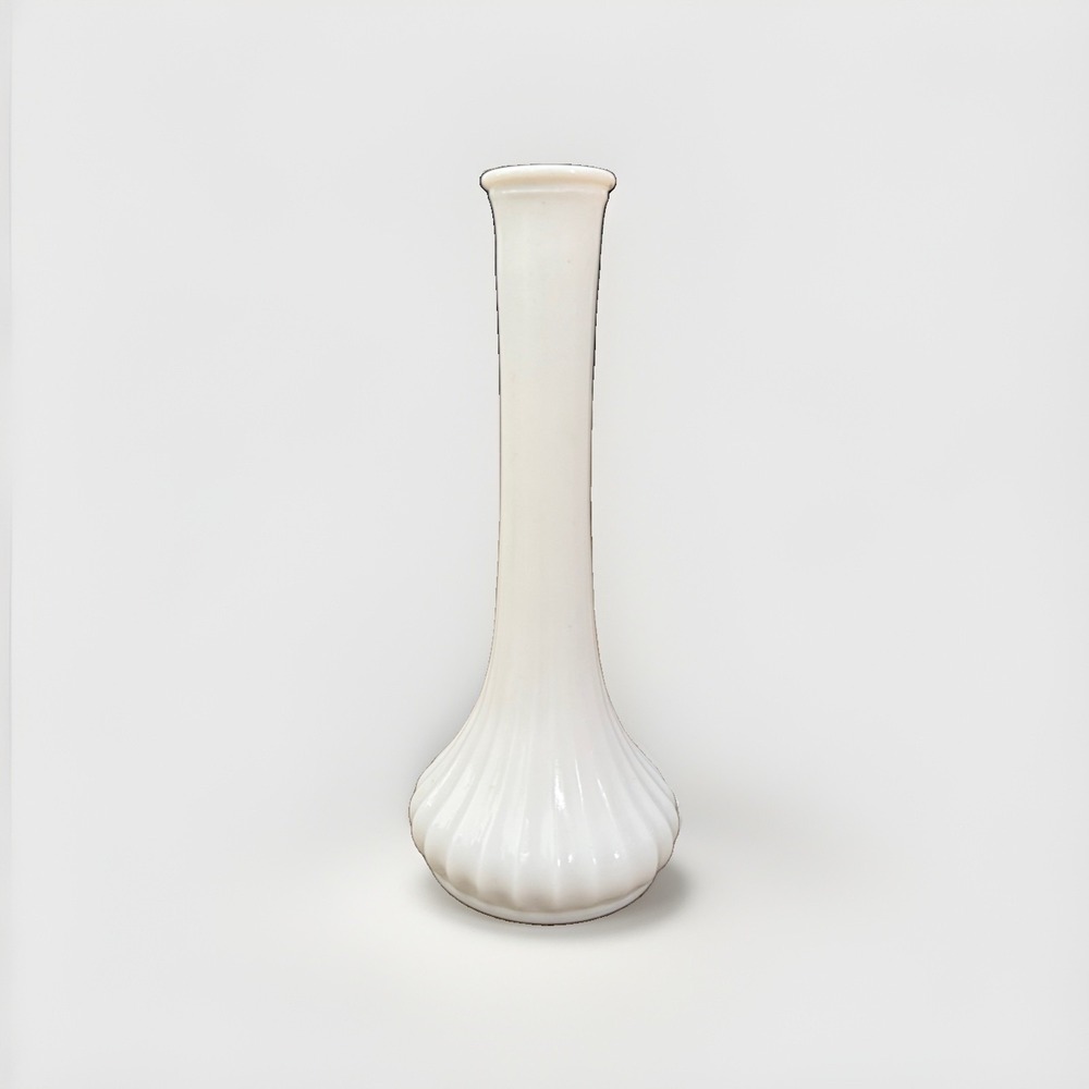 Vintage Hoosier Milk Glass Bud Vase #4096 Ribbed Pattern 1970s